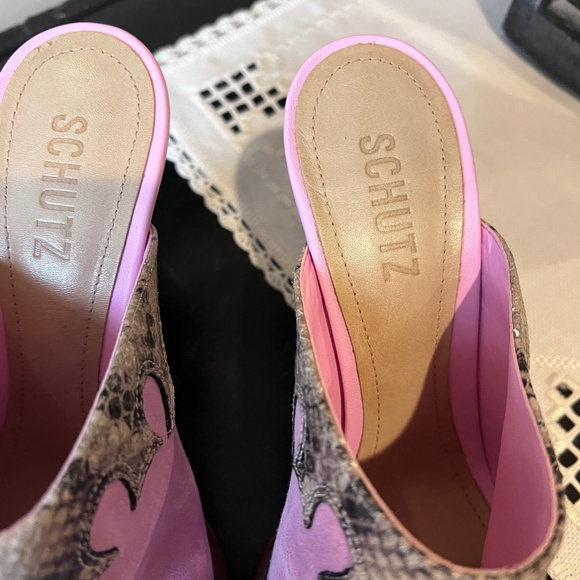 Schutz pink suede and snake print mule size 7.5 - Picture 2 of 5